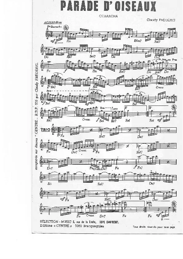 télécharger la partition d'accordéon Parade d'oiseaux (Guaracha) au format PDF