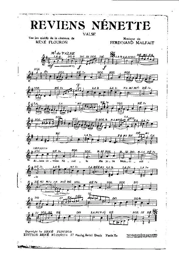 télécharger la partition d'accordéon Album de 8 morceaux : Reviens Nénette / Je t'ai vu / Musette de Paris / La java sifflée / Le Chef de gare / Petite fleur de Paris / Nénette / Du bout des doigts au format PDF