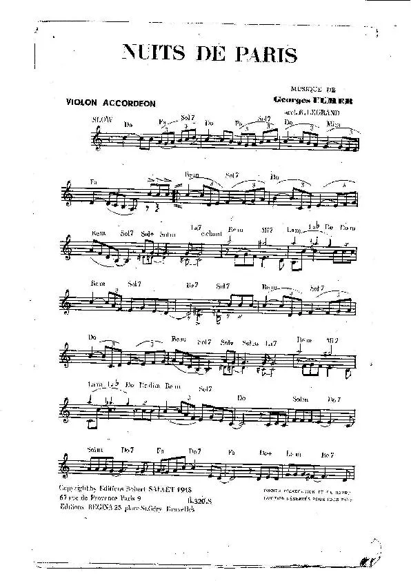 télécharger la partition d'accordéon Nuits de Paris (Arrangement : Raymond Legrand) (Orchestration) (Slow) au format PDF