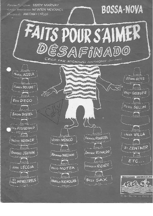 télécharger la partition d'accordéon Faits pour s'aimer (Desafinado) (Créée par : Richard Anthony) (Bossa Nova) au format PDF