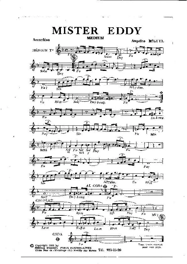 télécharger la partition d'accordéon Mister Eddy (Orchestration) (Medium) au format PDF