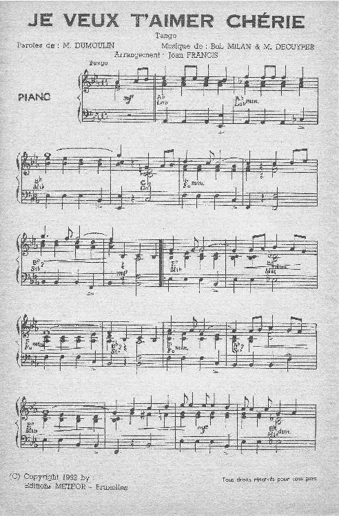 télécharger la partition d'accordéon Je veux t'aimer chérie (Arrangement : Joan Françis) (Orchestration) (Tango) au format PDF