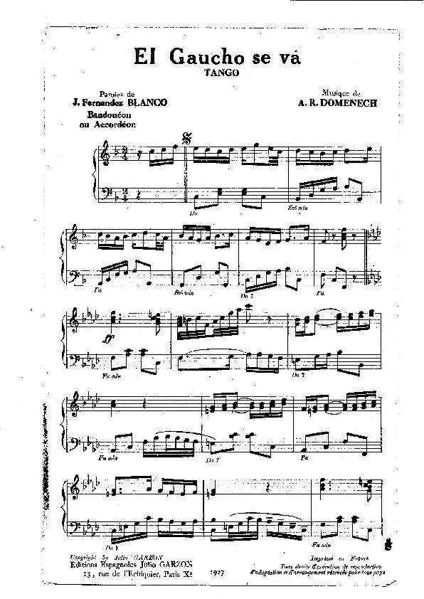 télécharger la partition d'accordéon El Gaucho se va (Orchestration) (Tango) au format PDF