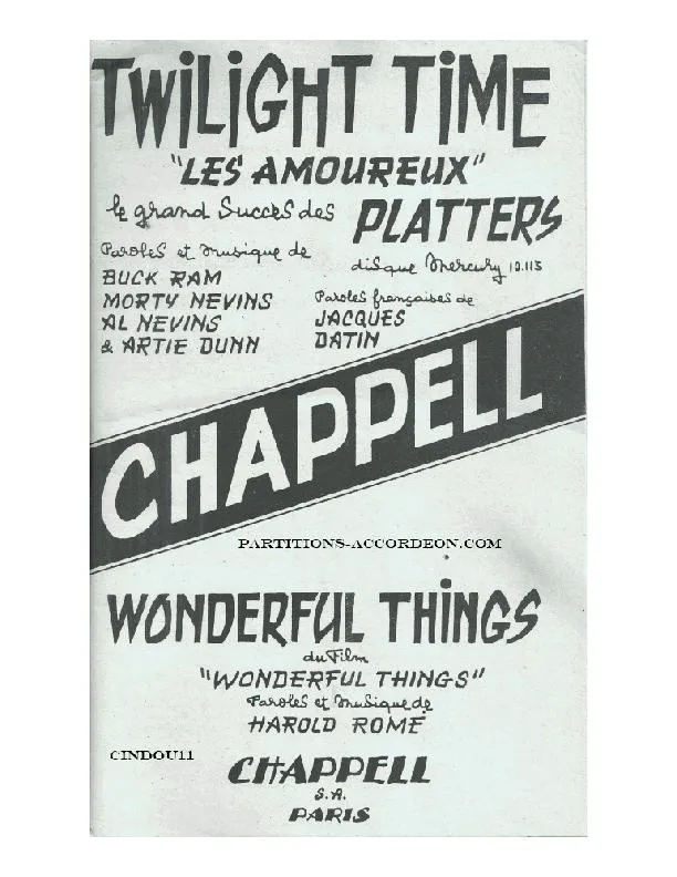 télécharger la partition d'accordéon Twilight Time (Les amoureux) (Chant : Les Platters) (Orchestration Complète) au format PDF