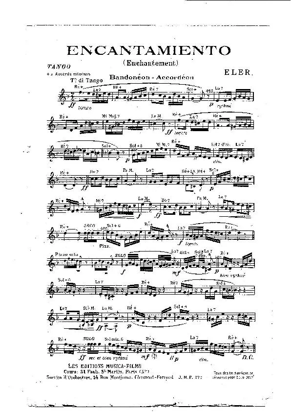 télécharger la partition d'accordéon Encantamiento (Enchantement) (Tango) au format PDF