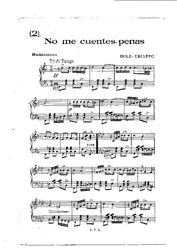 télécharger la partition d'accordéon No me cuentes penas (Tango) (Partie Bandonéon)  au format PDF