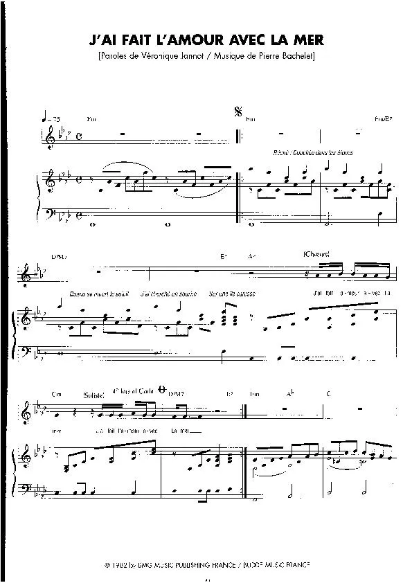 télécharger la partition d'accordéon J'ai fait l'amour avec la mer (Pop) au format PDF