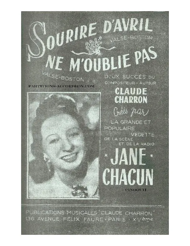 télécharger la partition d'accordéon Ne m'oublie pas (Créée par : Jane Chacun) (Valse Boston) au format PDF