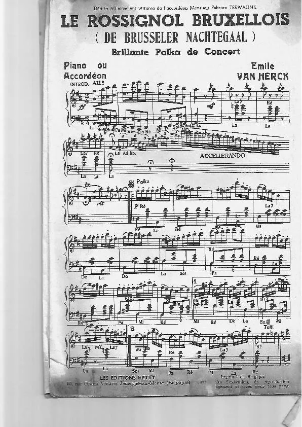 télécharger la partition d'accordéon Le rossignol Bruxellois (De Brusseler Nachtegaal) (Brillante Polka de Concert) au format PDF