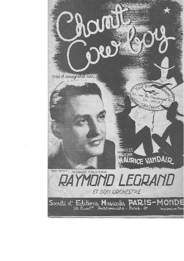 télécharger la partition d'accordéon Chant Cow Boy (Chant : Raymond Legrand) au format PDF
