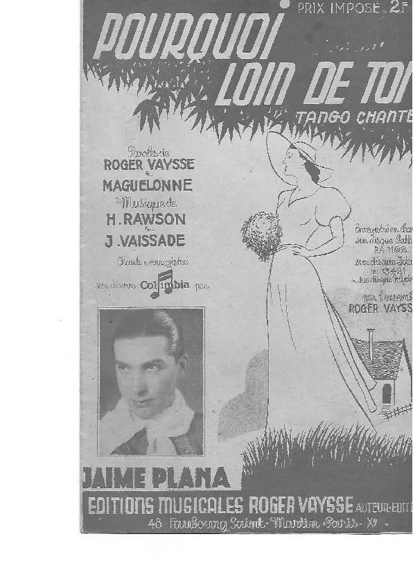 télécharger la partition d'accordéon Pourquoi loin de toi (Chant : Jaime Plana) (Tango Chanté) au format PDF