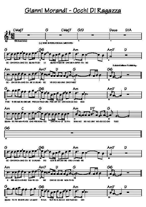 télécharger la partition d'accordéon Occhi di Ragazza (Chant : Gianni Morandi) (Relevé) au format PDF