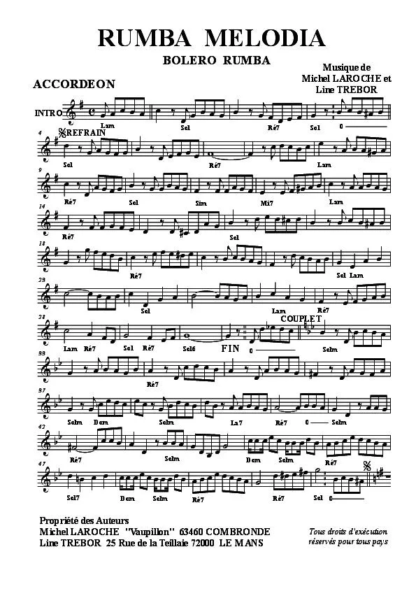 télécharger la partition d'accordéon Rumba Mélodia (Boléro Rumba) au format PDF