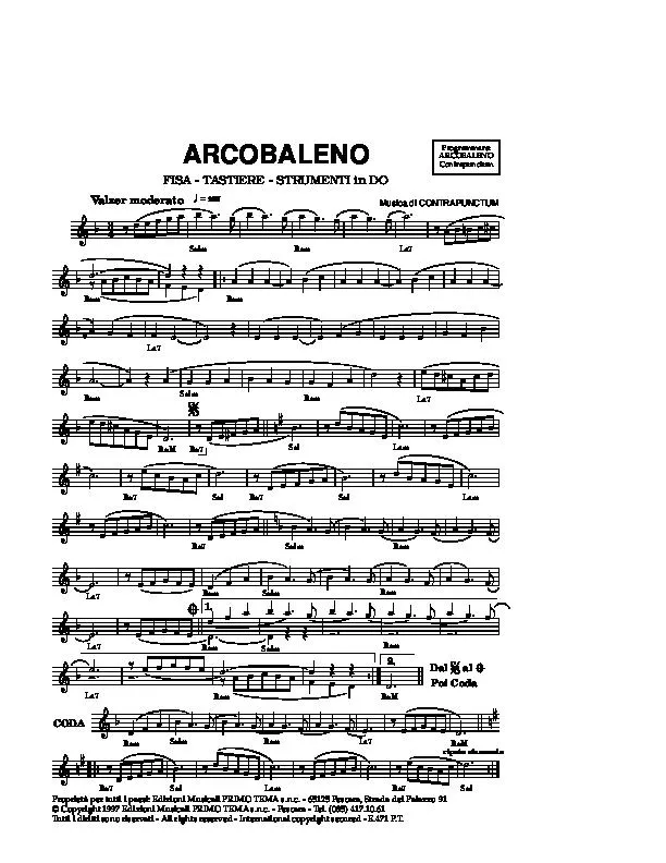 télécharger la partition d'accordéon Arcobaleno (Valse) au format PDF