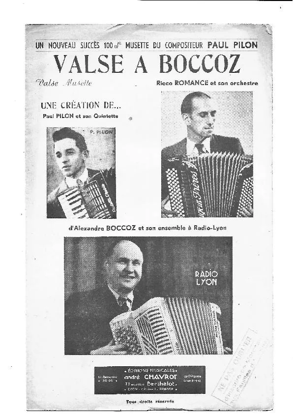 télécharger la partition d'accordéon La valse à Boccoz (Créée par :  Ricco Romance / Alexandre Boccoz) au format PDF