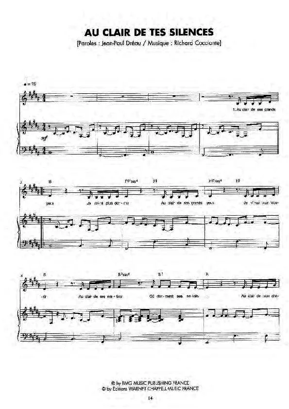 télécharger la partition d'accordéon Au clair de tes silences (Pop) au format PDF