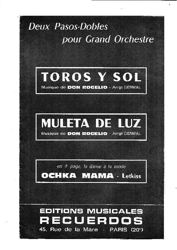 télécharger la partition d'accordéon Muleta de Luz (Arrangement : Germal) (Orchestration Complète) (Paso Doble) au format PDF