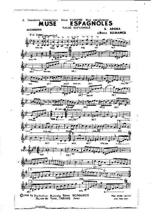 télécharger la partition d'accordéon Muse Espagnole (Valse Espagnole) au format PDF