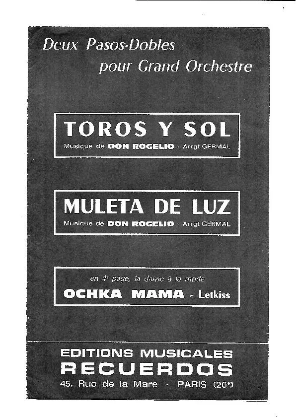 télécharger la partition d'accordéon Toros y Sol (Arrangement : Germal) (Orchestration) (Paso Doble) au format PDF
