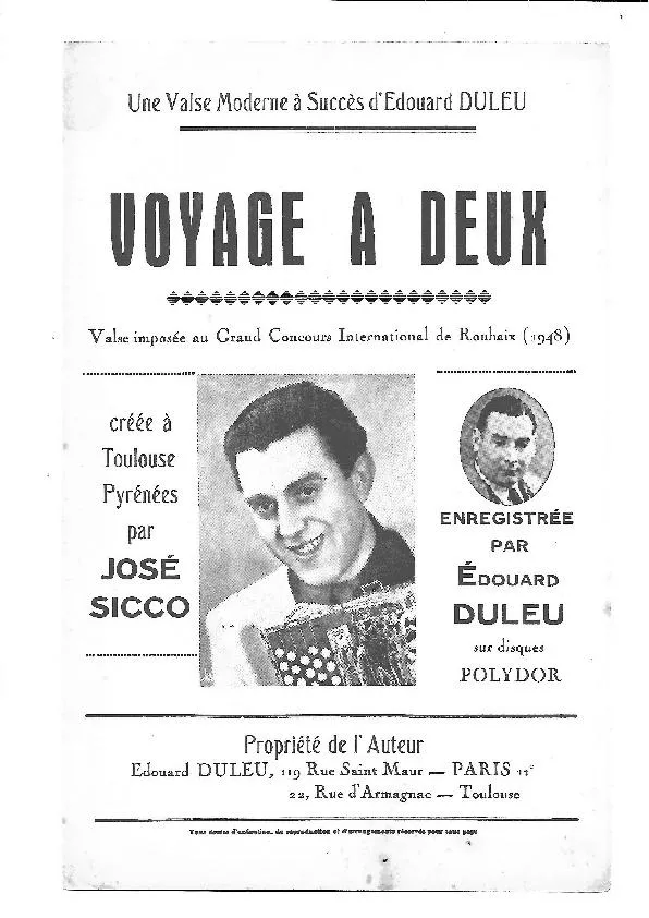 télécharger la partition d'accordéon Voyage à deux (Créée par : José Sicco) (Valse Moderne) au format PDF