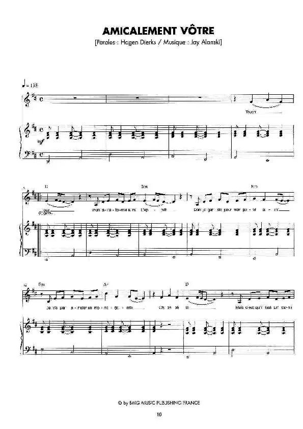 télécharger la partition d'accordéon Amicalement Vôtre (Chant : Lio) (Synth Pop) au format PDF