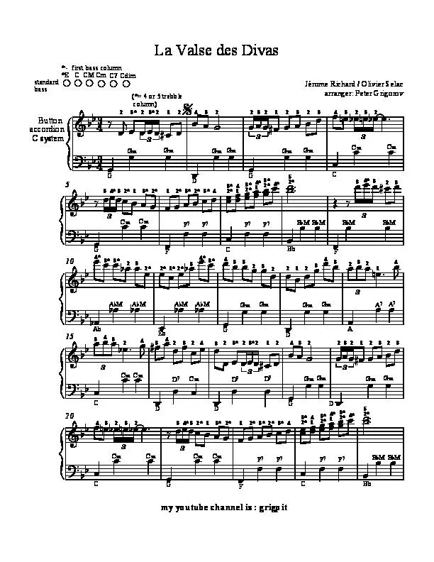 télécharger la partition d'accordéon La valse des Divas (Arrangement : Peter Grigorov) au format PDF