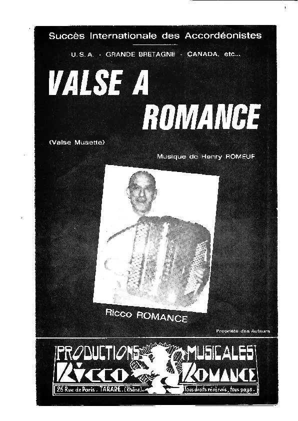télécharger la partition d'accordéon Valse à Romance (Valse Musette) au format PDF