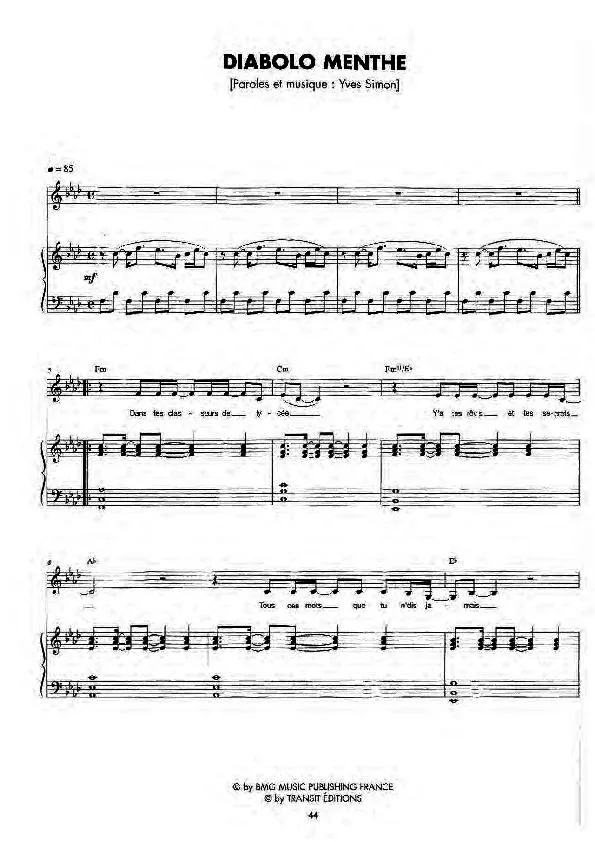 télécharger la partition d'accordéon Diabolo menthe (Pop) au format PDF