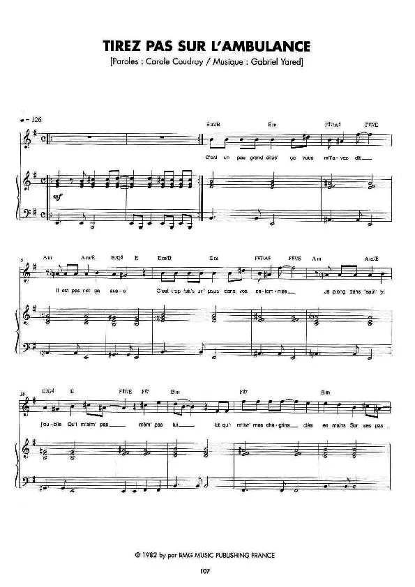 télécharger la partition d'accordéon Tirez pas sur l'ambulance (Chant : Françoise Hardy) (Pop) au format PDF