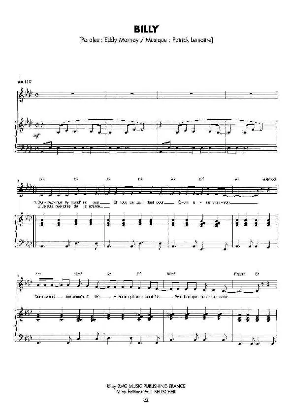 télécharger la partition d'accordéon Billy (Chant : Céline Dion) (Pop) au format PDF