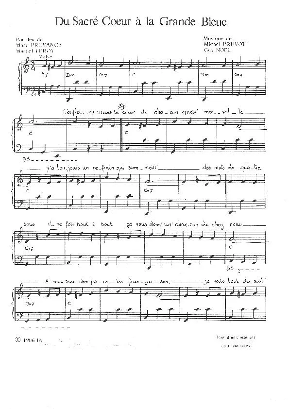 télécharger la partition d'accordéon Du Sacré Coeur à la Grande Bleue (Valse Chantée) au format PDF