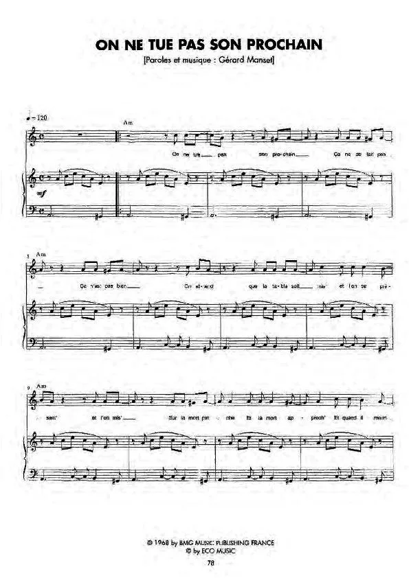 télécharger la partition d'accordéon On ne tue pas son prochain (Pop Rock) au format PDF