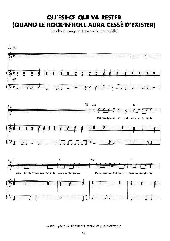 télécharger la partition d'accordéon Qu'est ce qui va rester (Quand le Rock'n'Roll aura cessé d'exister) (Pop Rock) au format PDF