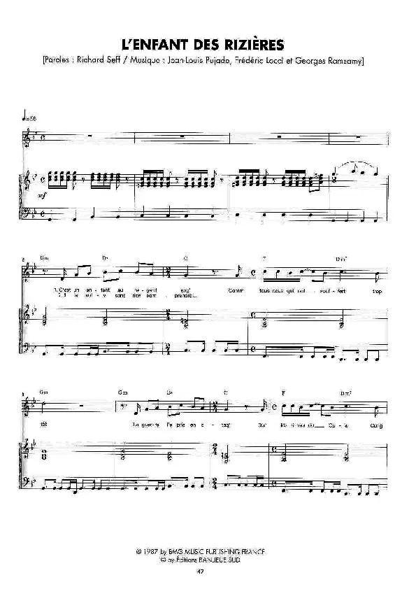 télécharger la partition d'accordéon L'enfant des rizières (Chant : Images) (Pop) au format PDF
