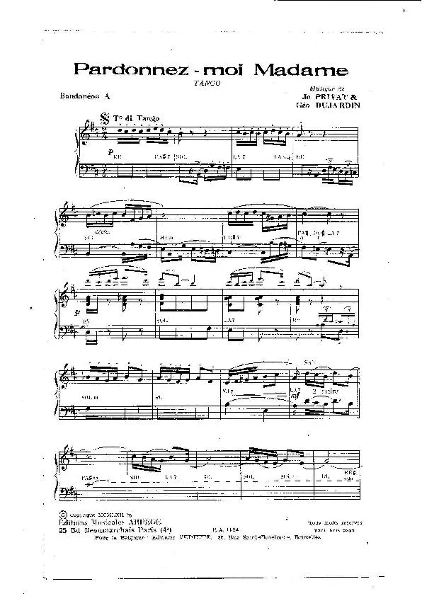 télécharger la partition d'accordéon Pardonnez moi Madame (Orchestration Complète) (Tango) au format PDF