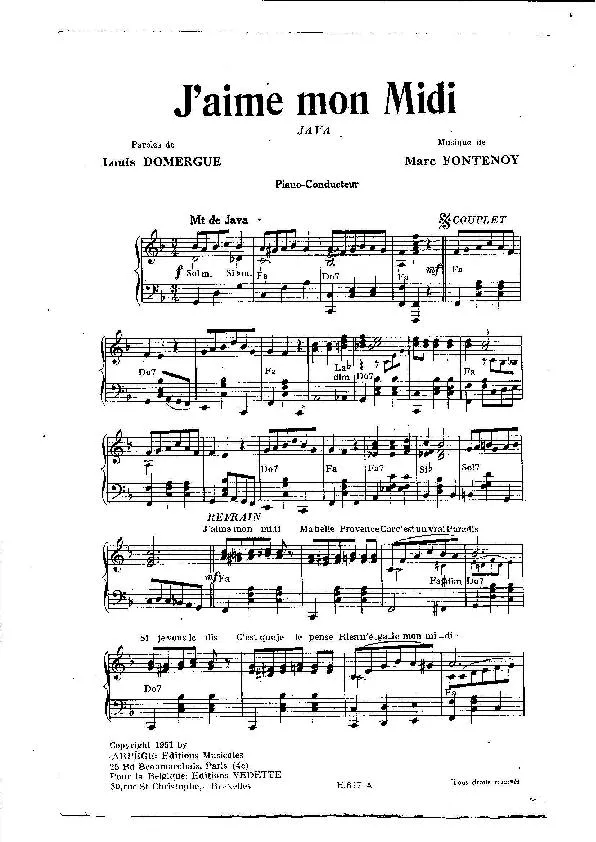 télécharger la partition d'accordéon J'aime mon Midi (Orchestration) (Java) au format PDF
