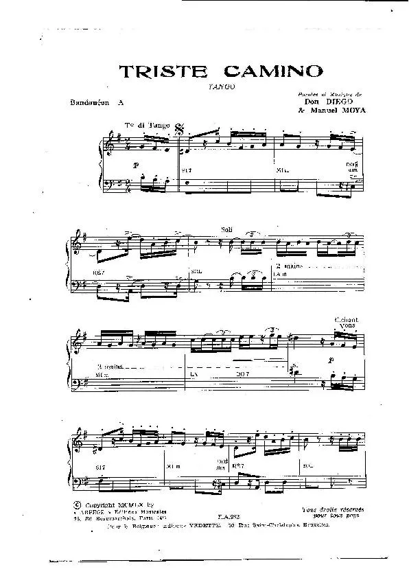 télécharger la partition d'accordéon Triste Camino (Bandonéon A + B) (Orchestration) (Tango Typique) au format PDF