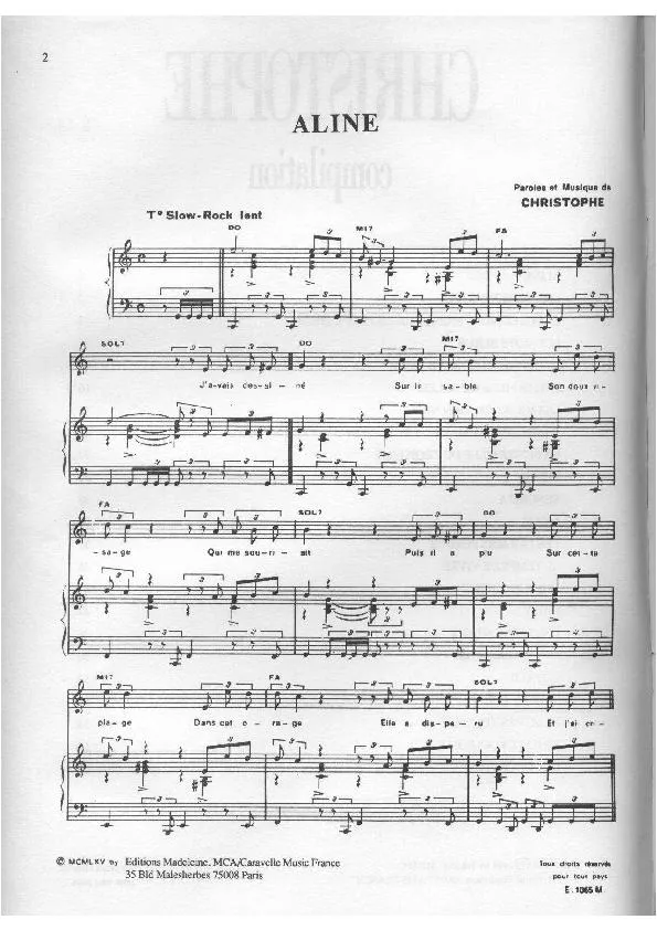 télécharger la partition d'accordéon Aline (Slow Rock) au format PDF
