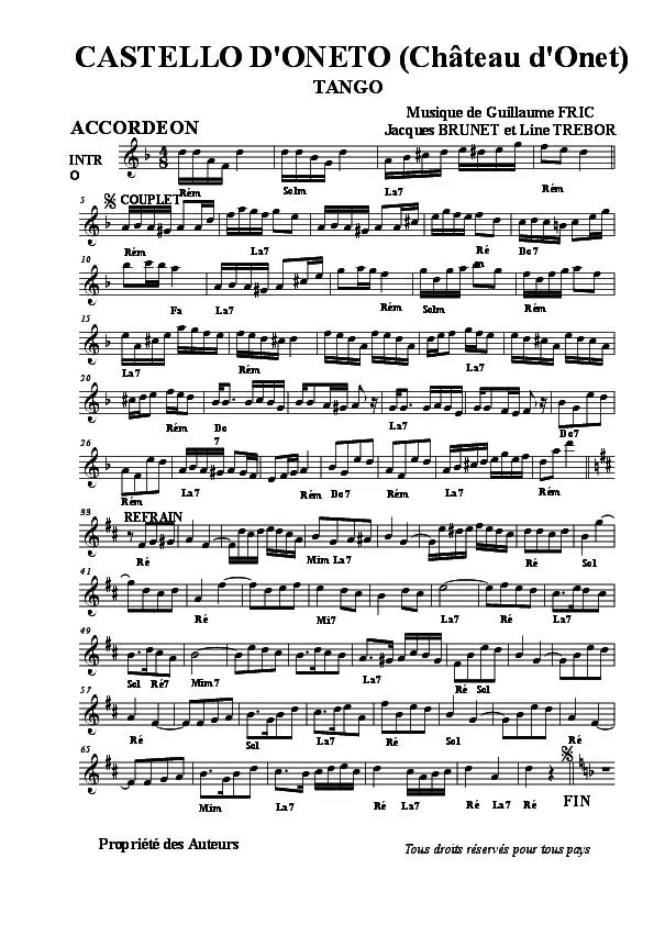 télécharger la partition d'accordéon Castello d'Oneto (Château d'Onet) (Tango) au format PDF