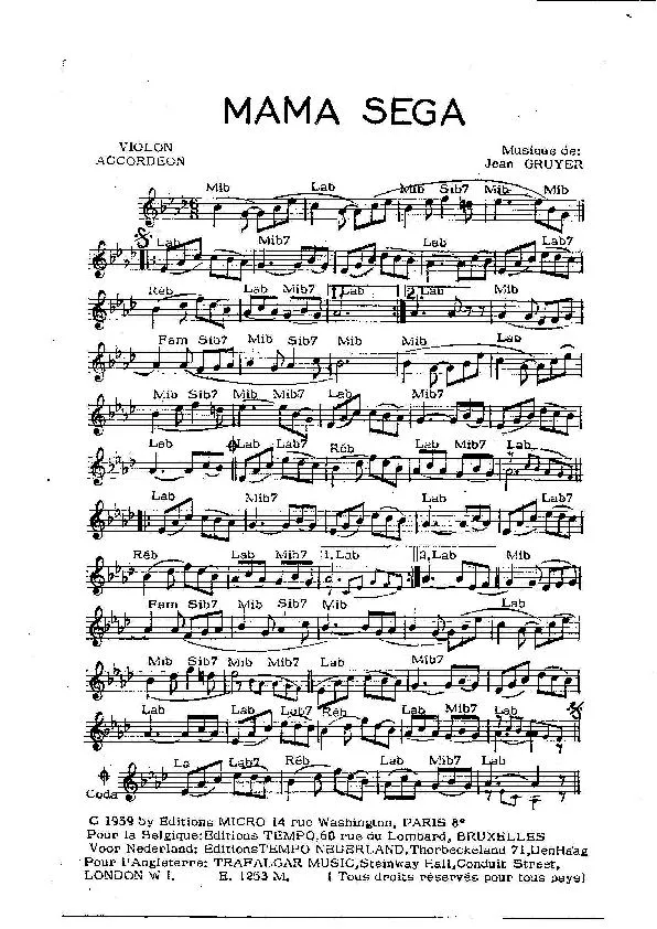 télécharger la partition d'accordéon Mama Sega (Orchestration) au format PDF