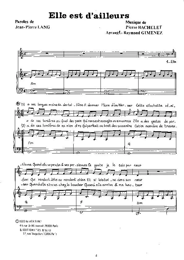 télécharger la partition d'accordéon Elle est d'ailleurs (Arrangement de : Raymond Gimenez) (Pop) au format PDF