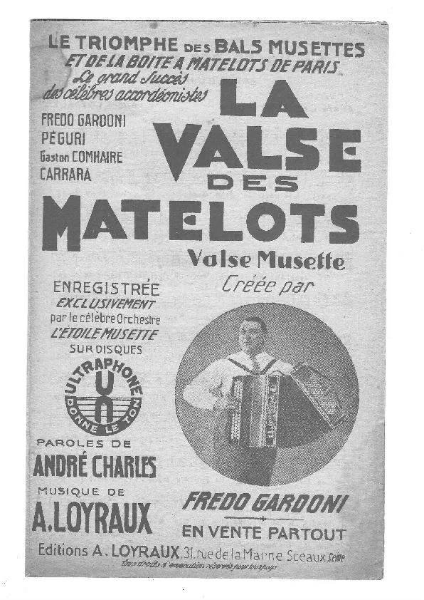 télécharger la partition d'accordéon La valse des matelots (Créée par : Frédo Gardoni) au format PDF