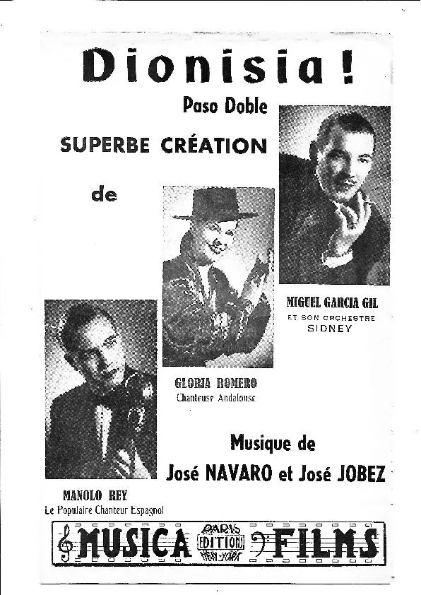 télécharger la partition d'accordéon Dionisia (Créé par : Miguel Garcia Gil et son orchestre Sidney / Gloria Romero / Manolo Rey) (Orchestration Complète) (Paso Doble) au format PDF