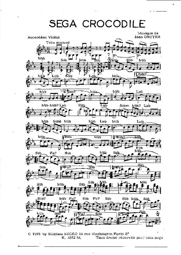 télécharger la partition d'accordéon Sega Crocodile (Orchestration) au format PDF