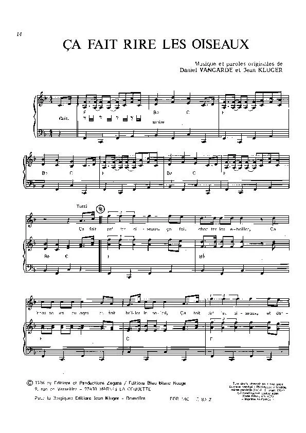 télécharger la partition d'accordéon Ça fait rire les oiseaux (Chant : La Compagnie Créole) (Zouk) au format PDF
