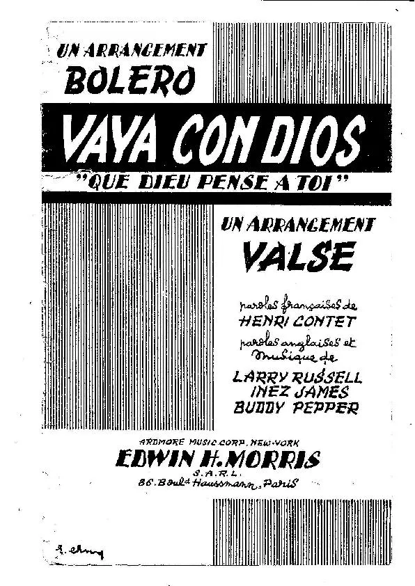 télécharger la partition d'accordéon Vaya con Dios (Que Dieu pense à toi) (Valse / Boléro) au format PDF