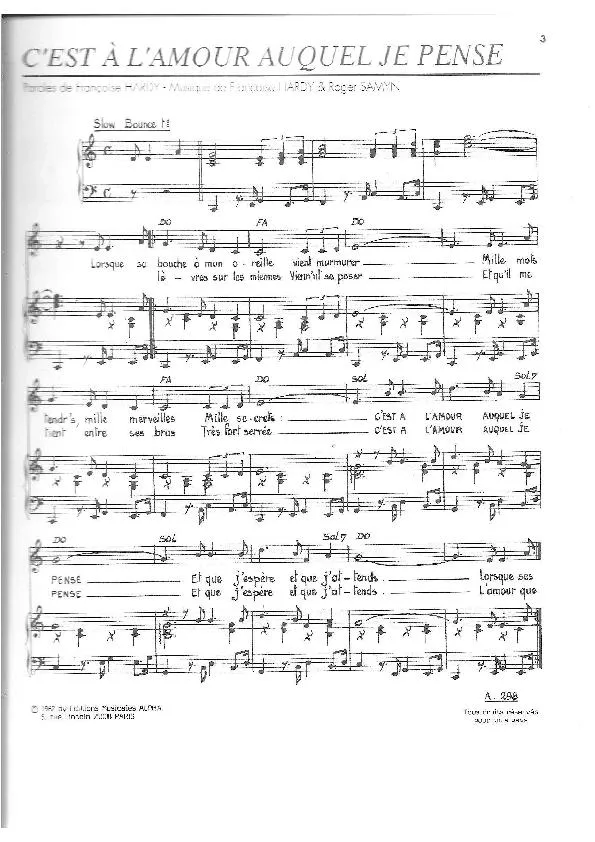 télécharger la partition d'accordéon C'est à l'amour auquel je pense (Pop Rock) au format PDF