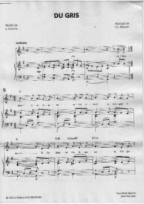 télécharger la partition d'accordéon Du gris (Chant : Berthe Sylva) au format PDF