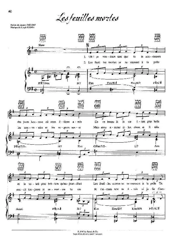 télécharger la partition d'accordéon Les feuilles mortes (Chant : Yves Montand) (Slow) au format PDF