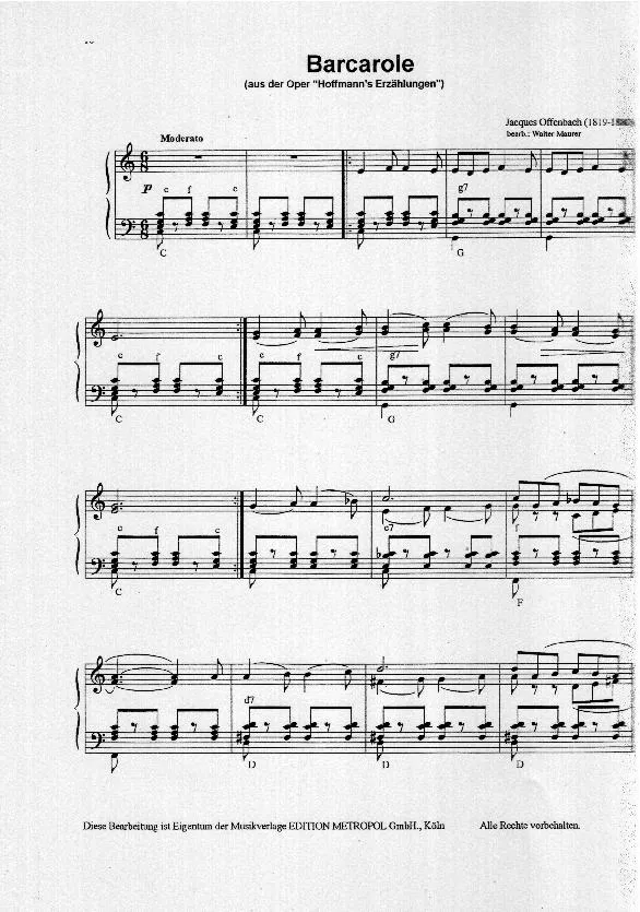 télécharger la partition d'accordéon Barcarole (Arrangement : Walter Maurer) au format PDF